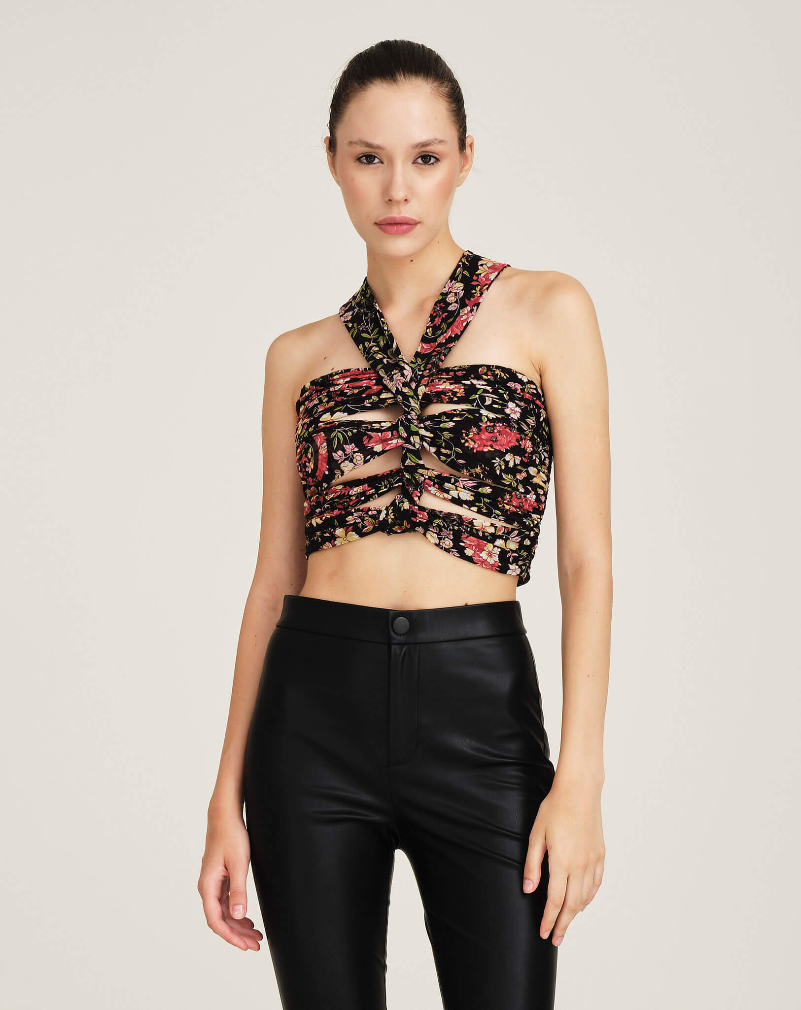 Etro - Black Floral Printed Halterneck Crop Top IT42